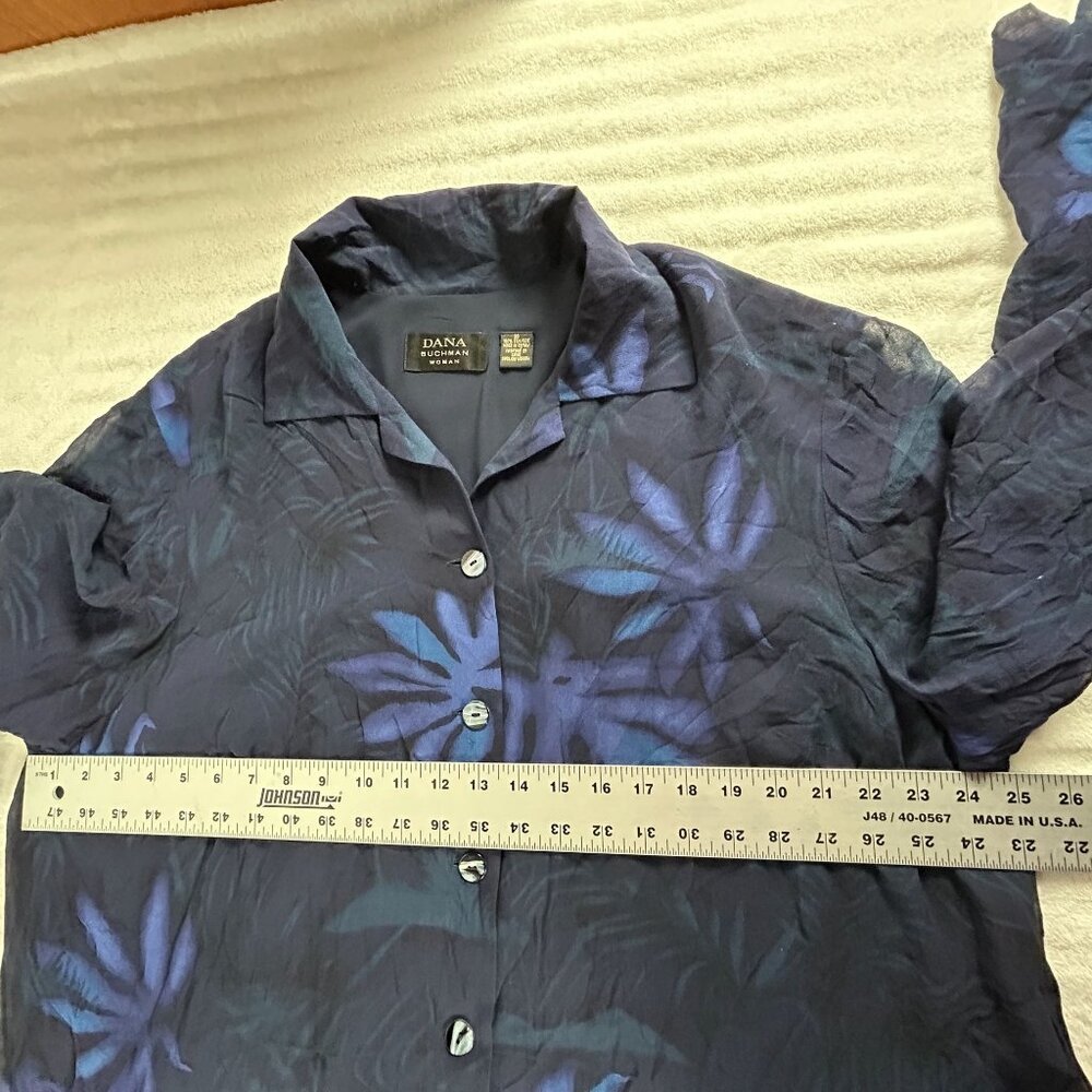 Dana Buchman Womens Silk Button-Up Shirt Blouse Top Size 20 Blue Tropical Print - Picture 7 of 9